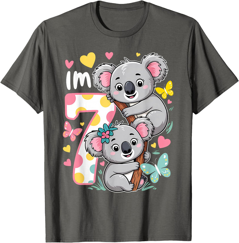 Koala Bear Lover Gift Co. Koala Bear 7th Birthday Girl 7 Year Old Birthday Cute Koalas T-Shirt - Asphalt Grey