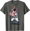 Pig Animal Baseball Lovers Graphic Funny Pig Playing Baseball Artwork Vintage Animal Baseballer T-Shirt - Asphalt Grey