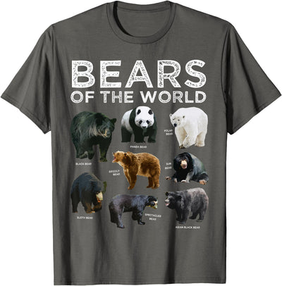 Eight Bears of the World Panda Polar Grizzly Black Cute T-Shirt