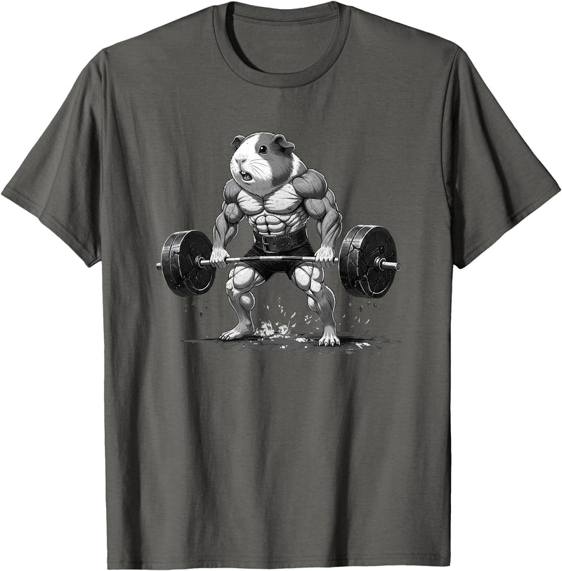 Strong Guinea Pig Lifting Fitness Workout Cool Muscular Guinea Pig Bodybuilder Fitness Power Gym T-Shirt - Asphalt Grey