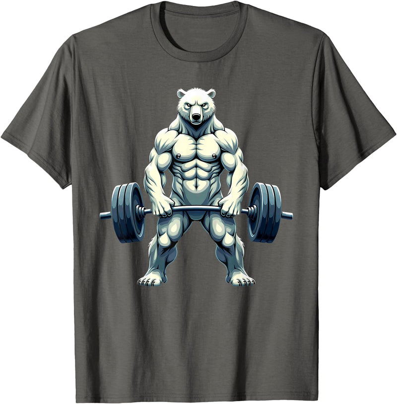 Fitness Polar Bear Gymer Bodybuilder Workout Gym Polar Bear Deadlift Weightlifting T-Shirt - Asphalt Grey