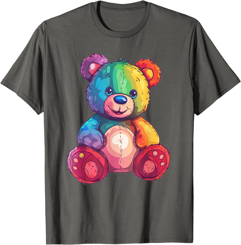 Cute Teddy Bear I Teddy Art I Kids Teddy Bear Colorful Teddy Bear T-Shirt - Asphalt Grey