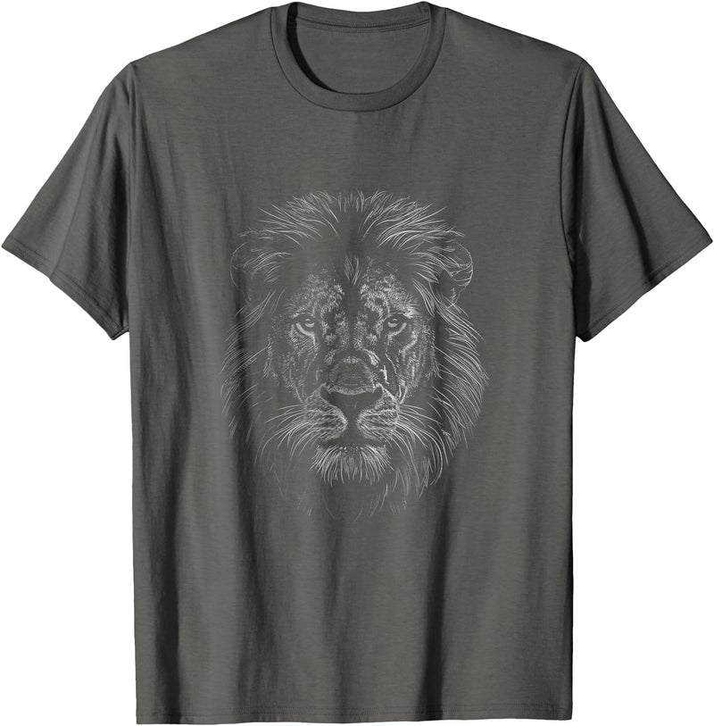 Lion Lover Theme Designs Lion Head Graphic Face Art Design T-Shirt - Asphalt Grey