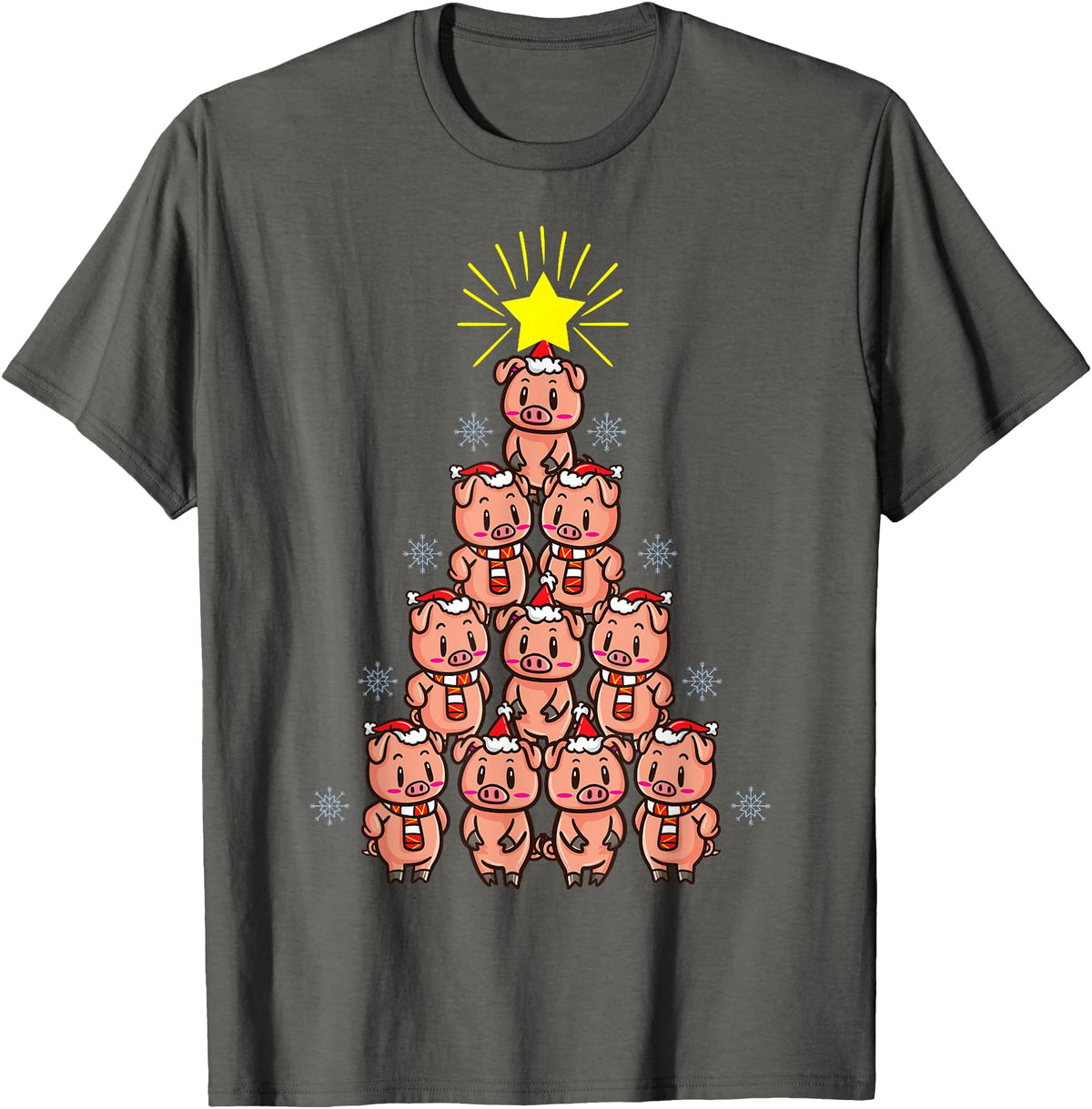 Piggy Go Cute Pig Christmas Tree Gift Shirt Farm Piggies T-Shirt - Asphalt Grey