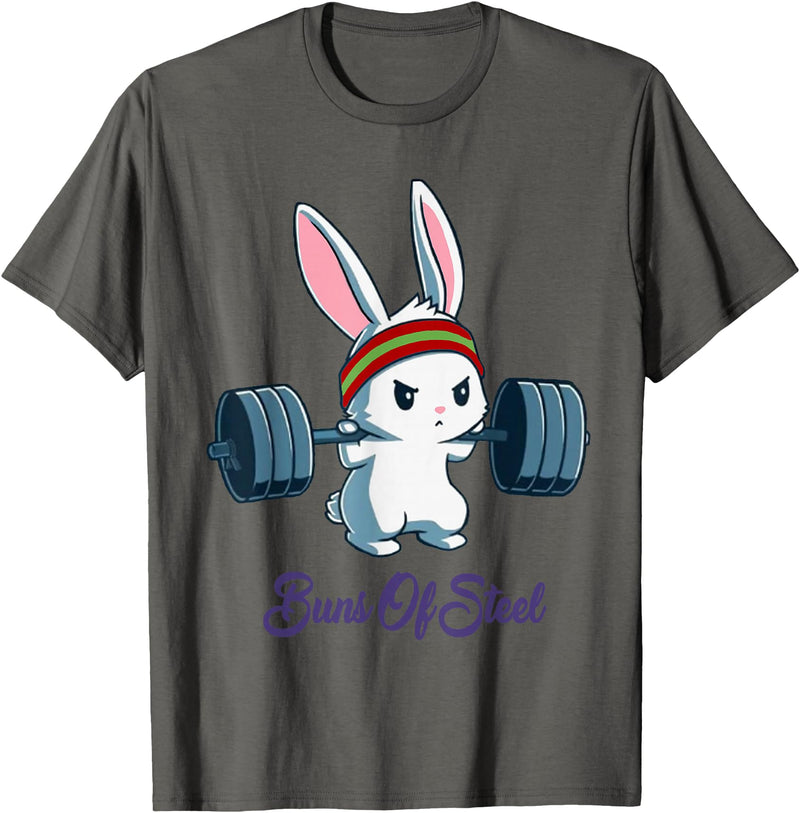 Buns of Steel Fitness Rabbit Bunny Lover Gym Workout T-Shirt in Asphalt Grey