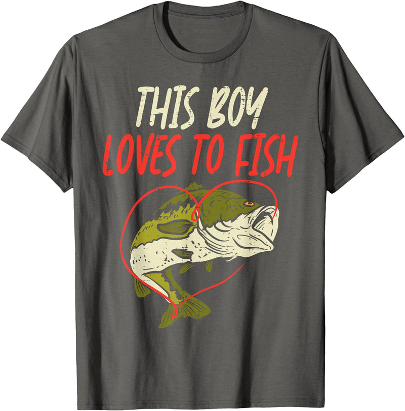 BoredKoalas Fish Fishing Shirts Fisherman Gifts This Boy Loves To Fish Bass Fishing Family Matching Men Gift T-Shirt - Asphalt Grey