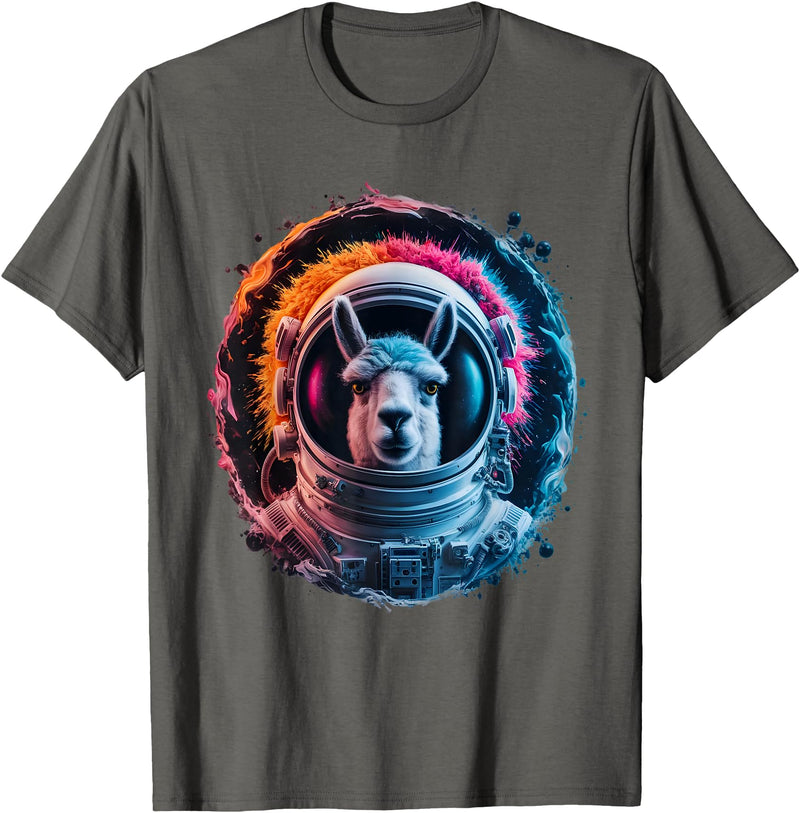 Click For Cool Space Animal Astronaut Designs Llama Men Woman Llama Colorful Space Astronaut Llama T-Shirt - Asphalt Grey