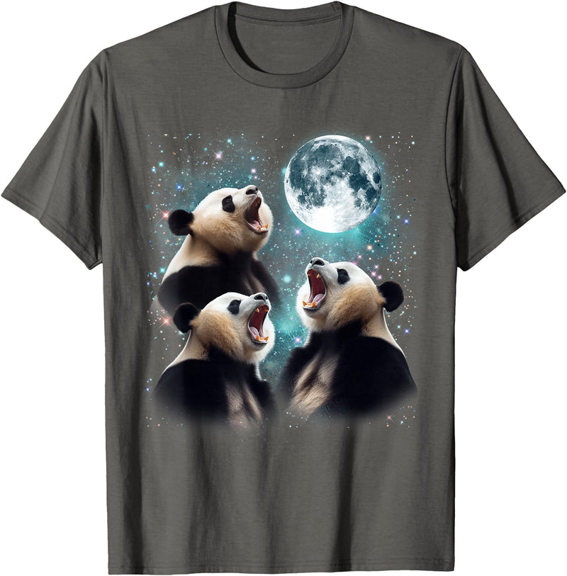 Funny Panda Bear Graphic Tees 3 Panda Moon Howling Panda Head Funny for Men, Women, Kid T-Shirt - Asphalt Grey