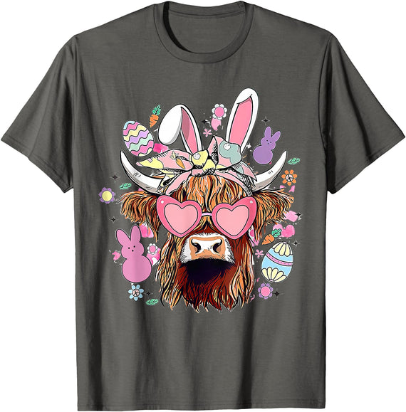 Easter Day Highland Cow t -shir t Easter Day Highland Cow T-Shirt - Asphalt Grey