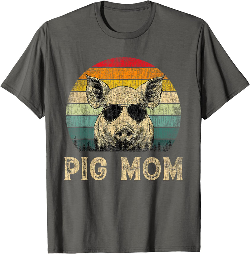 Pig Mom Vintage Retro Mothers Day Funny Gift Vintage Pig Mom Pig Lovers Mommy Mother's Day T-Shirt - Asphalt Grey