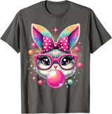 Happy Easter Bunny Tie Dye Coquette Bow Rabbit Face Easter T-Shirt - Asphalt Grey