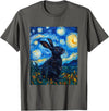 Bunny Rabbit Van Gogh Style Starry Night Cute Graphic T-Shirt in Asphalt Grey