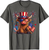Funny Highland Cow Graphic Tee Men Women Highland Cow 4th of July Vintage American Flag T-Shirt - Asphalt Grey