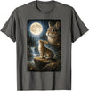 Funny Bunny Art Design Rabbit Howling at the Moon T-Shirt in Asphalt Grey