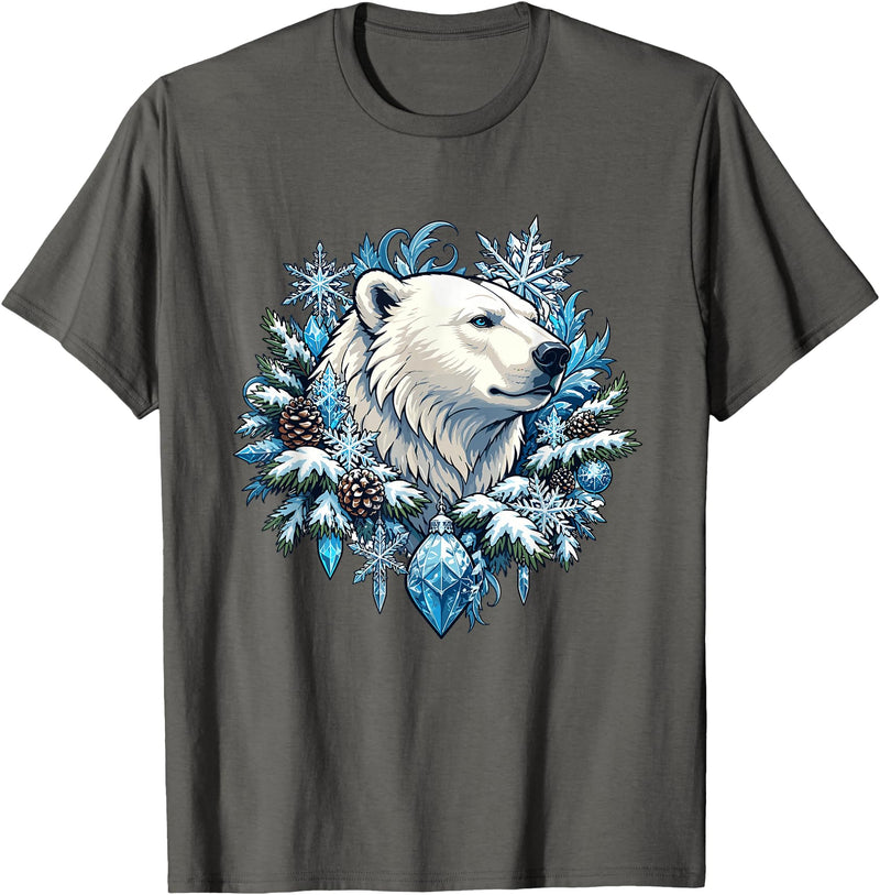 Arctic Polar Bear Winter Snowflake Pine Cone Christmas Polar Bear Snowflake Winter Wonderland T-Shirt - Asphalt Grey