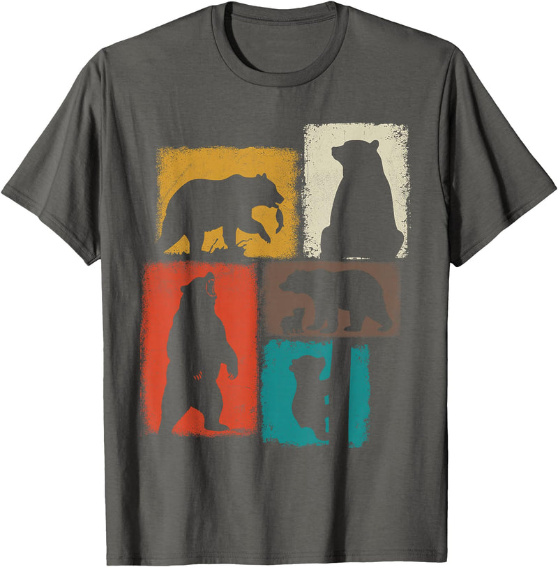 Bear Asymmetrical Collage Design Bear Vintage Collage Outdoorsman Wildlife Lover T-Shirt - Asphalt Grey