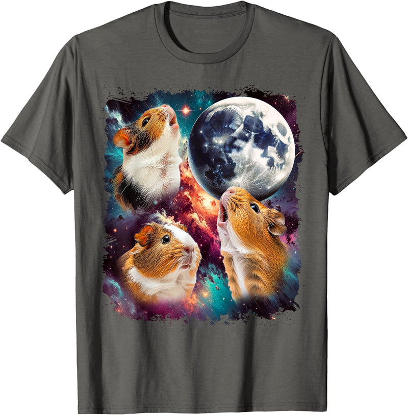 Magic Moon Three Guinea Pig Moon | 3 Guinea Pig Moon Funny Cursed Meme T-Shirt - Asphalt Grey