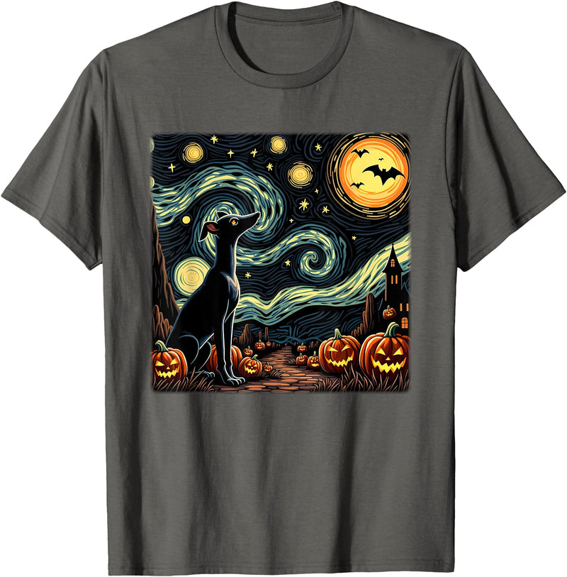 Starry Night Italian Greyhound Dog Halloween Spooky Halloween Italian Greyhound Dog Starry Night T-Shirt - Asphalt Grey