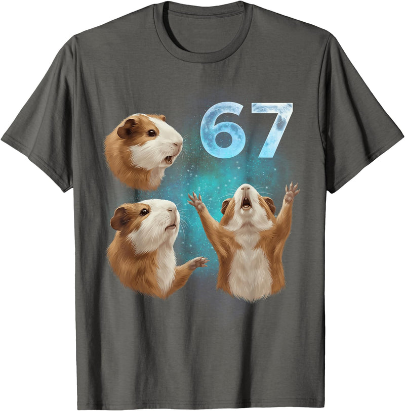 Guinea Pig 67 Meme Trending Vibe 67 Meme Guinea Pig Howling at The Moon Six Seven T-Shirt - Asphalt Grey