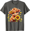 Cute Highland Cow Sunflowers For Girls Cute Highland Cow Sunflowers Girls Women Animal Lovers T-Shirt - Asphalt Grey