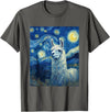 Llama Designs. Llama Alpaka Van Gogh Style Starry Night Funny Graphic T-Shirt - Asphalt Grey