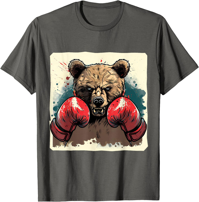 Funny Boxing Animals Boxer Bear With Boxing Gloves Kickboxing Funny Boxing T-Shirt - Asphalt Grey