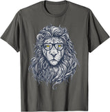 Wise Animal Cool Lion in Glasses Hipster Funny Nerd Humor T-Shirt - Asphalt Grey
