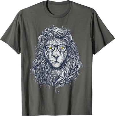 Cool Lion in Glasses Hipster Funny Nerd Humor T-Shirt