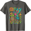 FolkFlight Design Co Bird Hummingbird Floral Folk-Art Colorful T-Shirt - Asphalt Grey