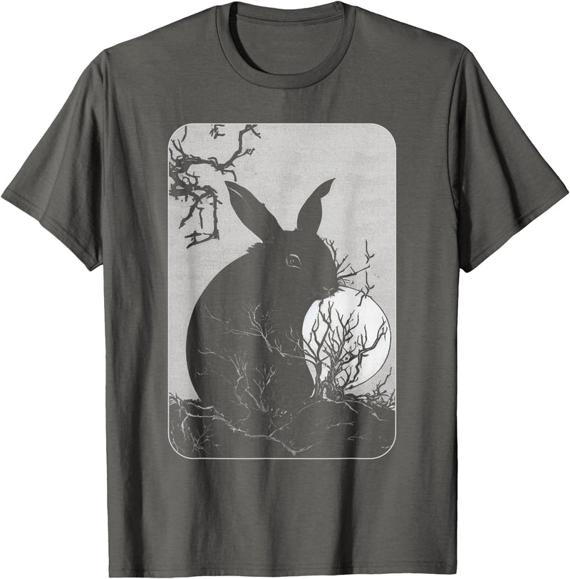 Rabbit Lover, Rabbit and Moon Small T-Shirt in Asphalt Grey
