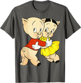 Looney Tunes Porky & Petunia Pig Portrait T-Shirt - Asphalt Grey