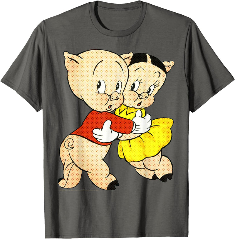 Looney Tunes Porky & Petunia Pig Portrait T-Shirt - Asphalt Grey