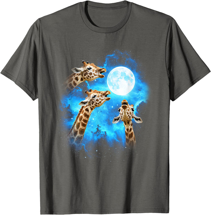 Animals howling blue 3 Giraffe Howling at The Moon Colorful Blue T-Shirt - Asphalt Grey