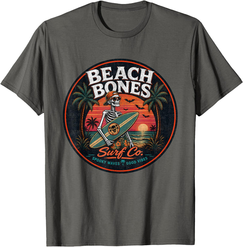 Summer Halloween Spooky Tee Co Halloween Skeleton Spooky Beach Surfer - Summer Halloween T-Shirt - Asphalt Grey