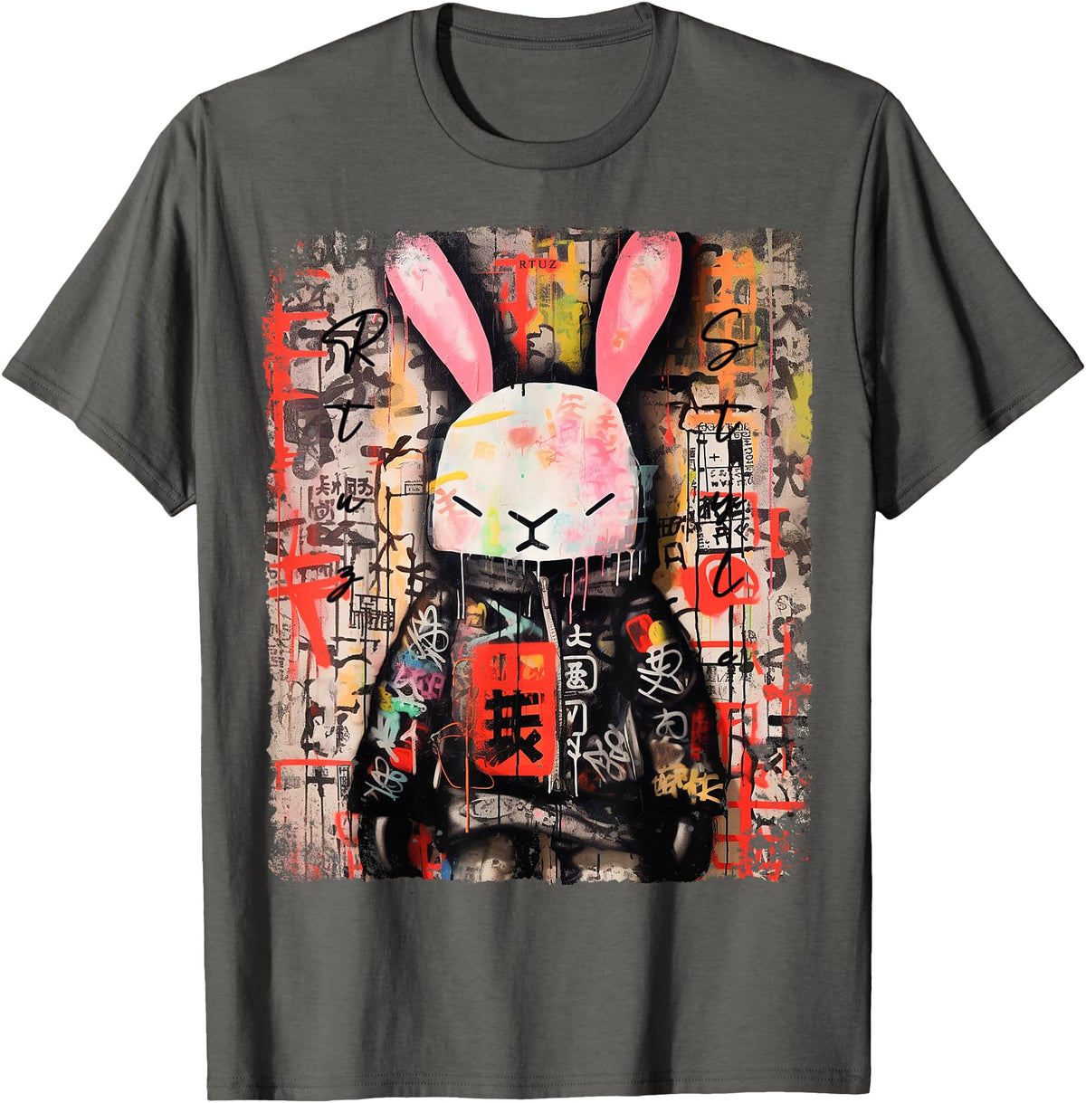Hip Hop Y2K Rabbit Hipster Edgy Streetwear Bunny Samurai T-Shirt in Asphalt Grey