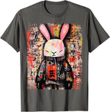 Hip Hop Y2K Rabbit Hipster Edgy Streetwear Bunny Samurai T-Shirt in Asphalt Grey