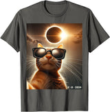eclipse solar shirt 2024 eclipse funny cat shirt cat taking a selfie with solar 2024 eclipse wearing Glasses T-Shirt