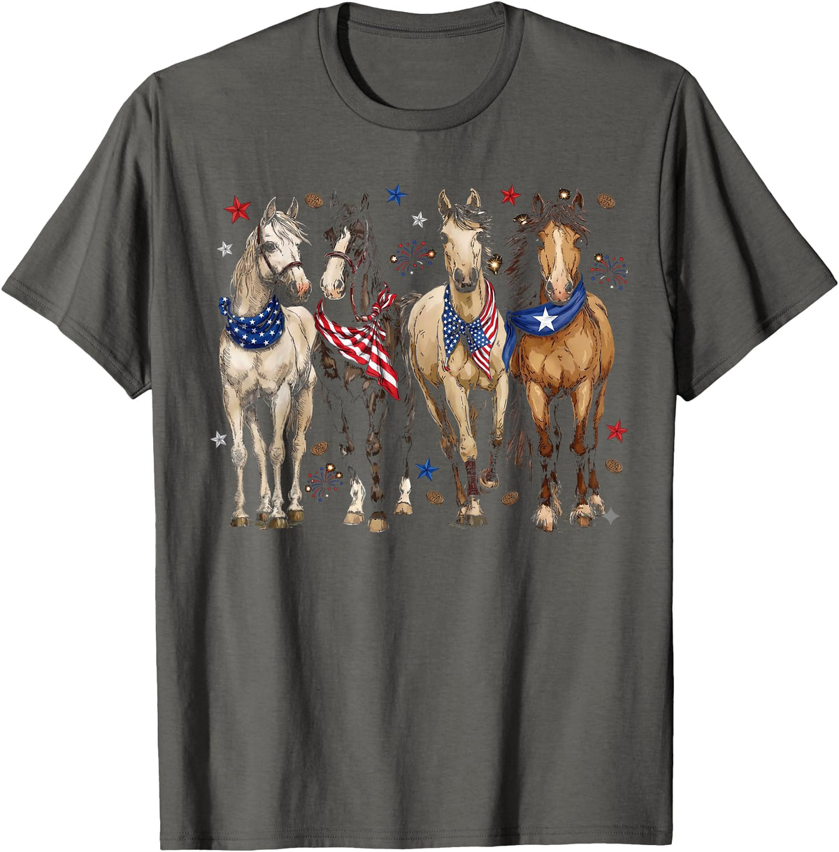 Patriotic Horse Squad 4th of July Equestrian Women Girls T-Shirt - Asphalt Grey