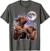 Cute Baby Highland Cow Animal Lover Gifts Tee 3 Highland Cow Howling at the Moon Meme Funny Cow Lover T-Shirt - Asphalt Grey