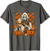 Halloween Pumpkin Ghost Autumn Leaves Graphic Cute Spooky Ghost Fall Halloween Coffee Latte Autumn Pumpkin T-Shirt - Asphalt