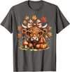Fall Highland Cow Bow ThanksGiving Ades.shirt Fall Highland Cow Pumpkin Bow Thanksgiving Fall Girl Women T-Shirt - Asphalt