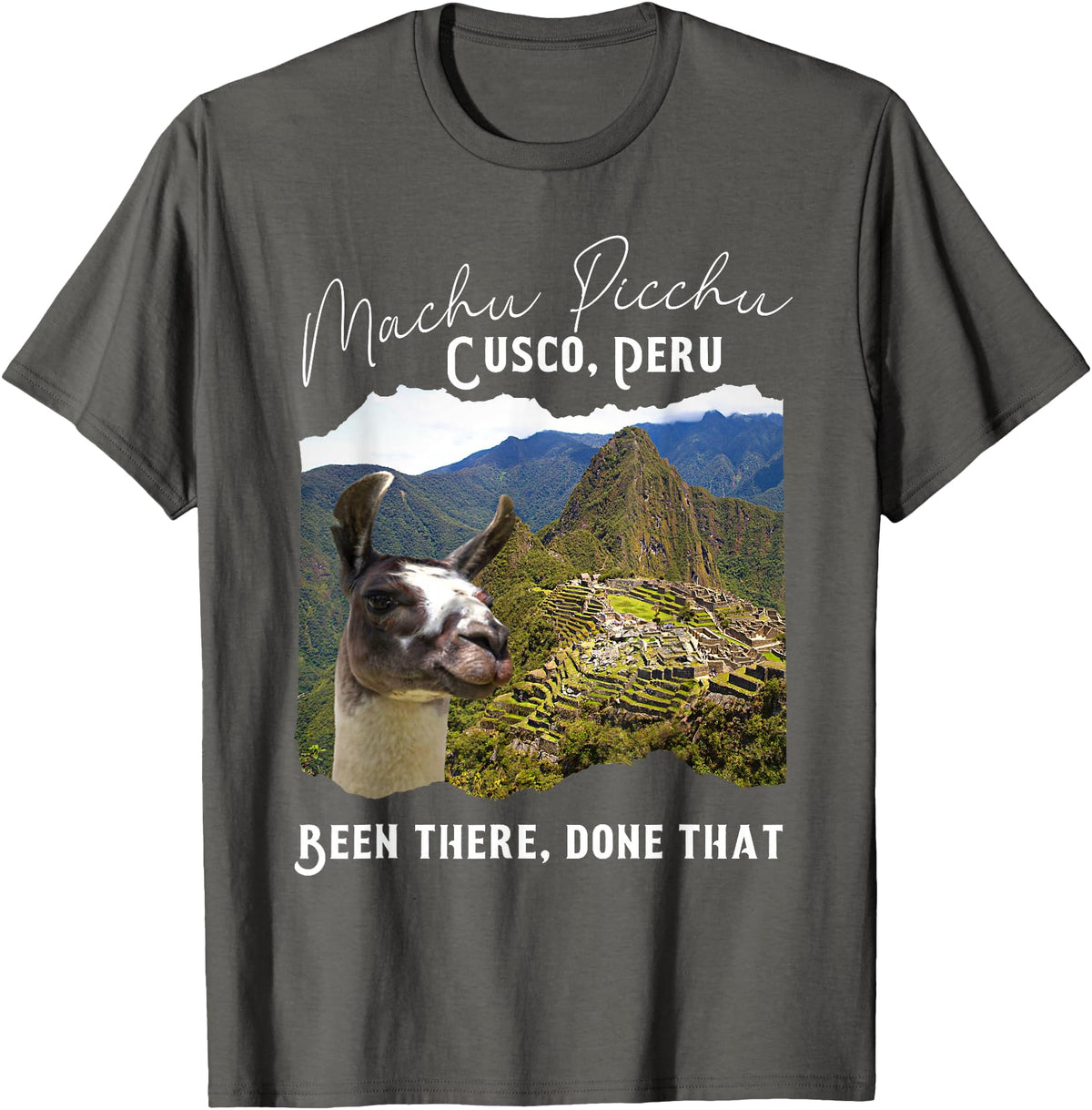 Machu Picchu Souvenir Llama Machu Picchu T-Shirt - Asphalt Grey