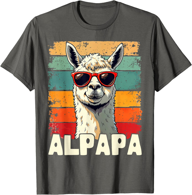 Retro Alpaca and Llama Fan tee for Dads ALPAPA Funny Dad Father's Day Alpaca and Llama Lovers T-Shirt - Asphalt Grey