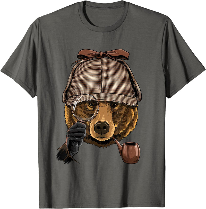 Wowsome! Bear Detective Wildlife Bear Animal Lover T-Shirt - Asphalt Grey