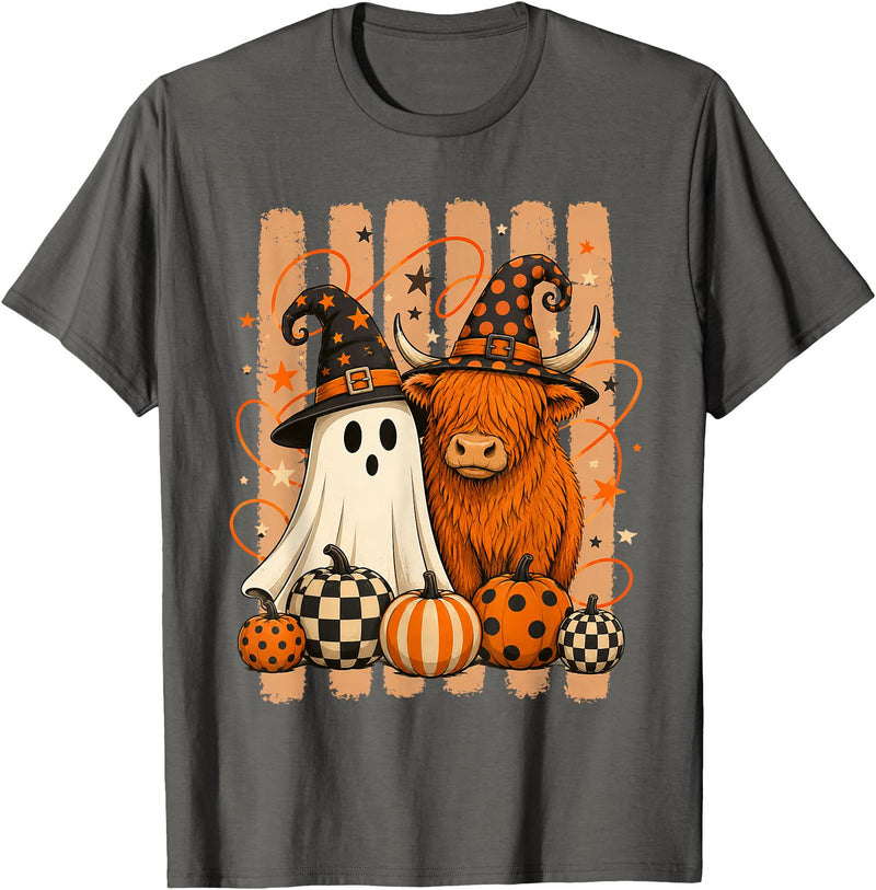 Spooky Highland Cow Heifer Funny Halloween Spooky Season T-Shirt - Asphalt Grey