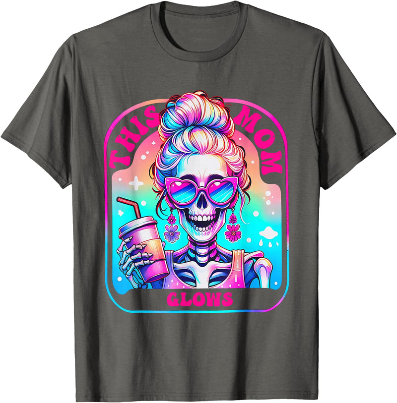 Glow Mom Apparel This Mom Glows Skeleton Mom Colorful Design T-Shirt - Asphalt Grey