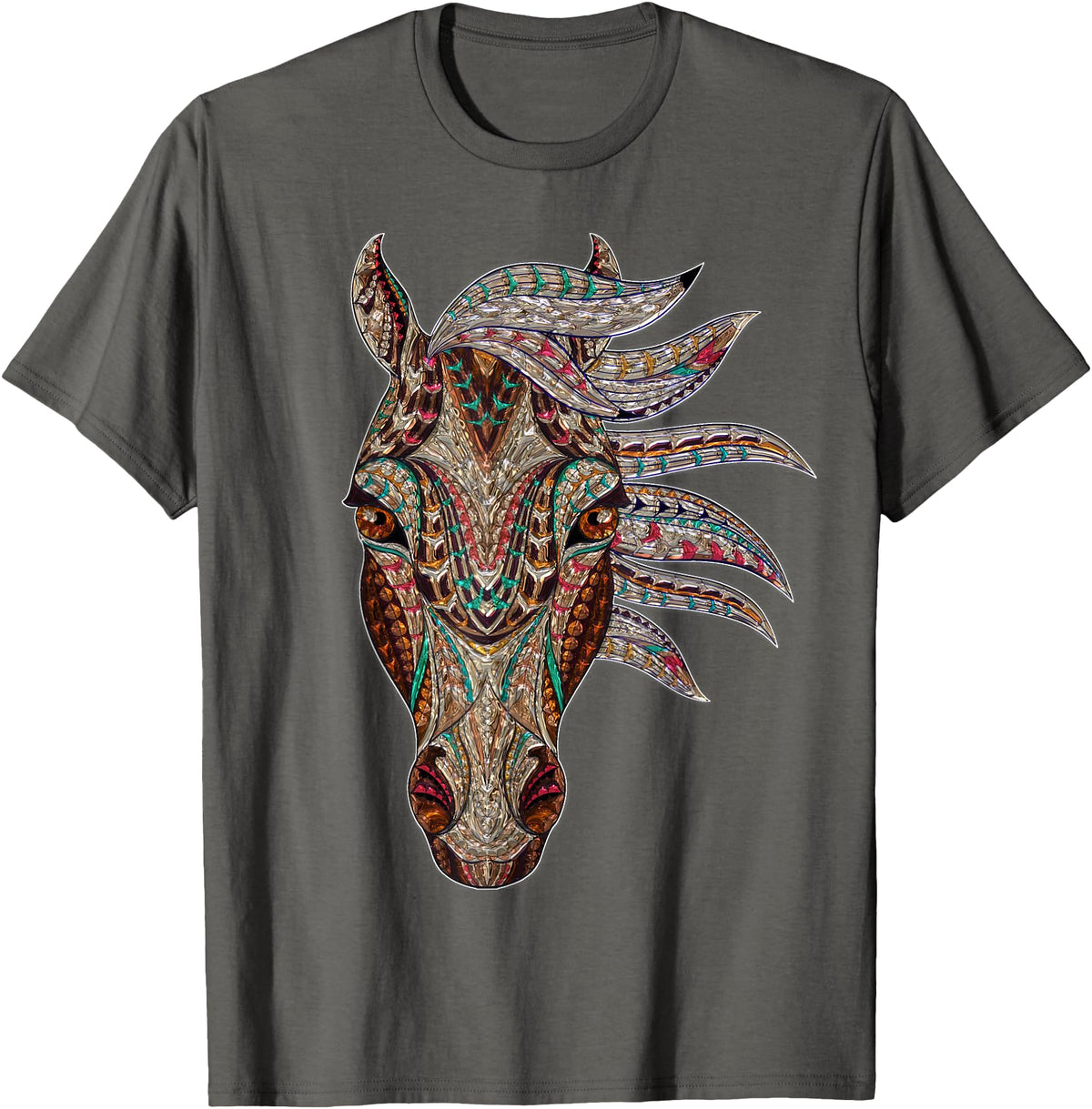 Horse Art Studios Horse Tribal Abstract Art Native American Style T-Shirt - Asphalt Grey