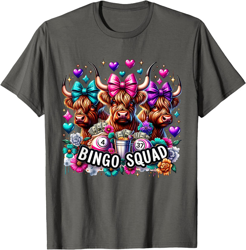Highland Cow Bingo Player Gambler Lottery Player Highland Cow Bingo Squad Player Gambler Lottery Game Lovers T-Shirt -