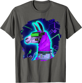Llama Robot Cyborg Life Apparel Llama Cyborg Robot Llama Cool Artistic Retro Alpacas T-Shirt - Asphalt Grey