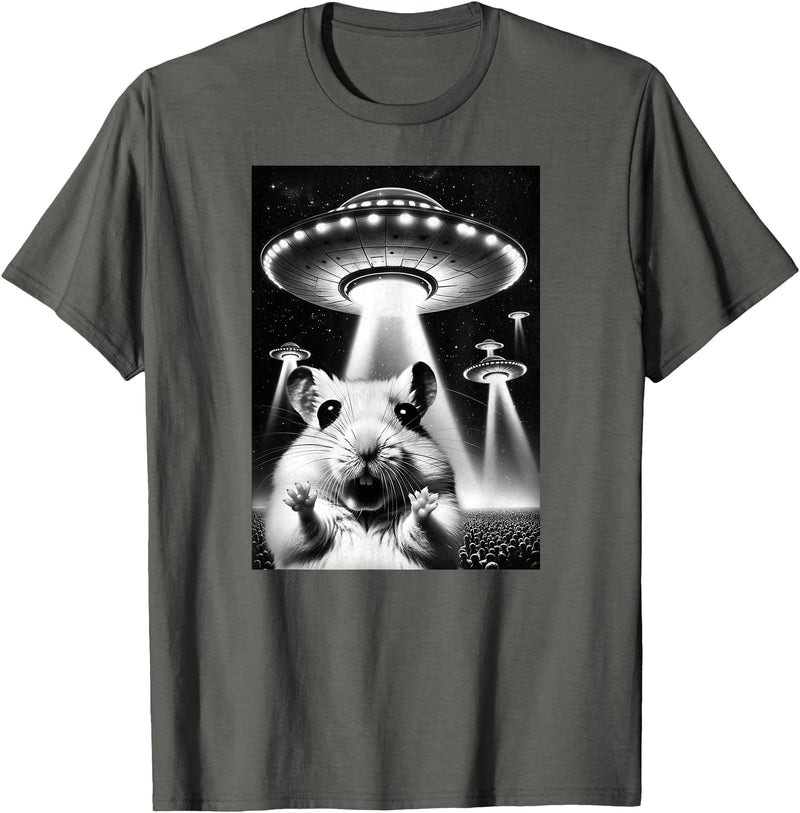 Hamster UFO | Funny Invasion Meme Alien Hamster UFO Selfie T-Shirt - Asphalt Grey